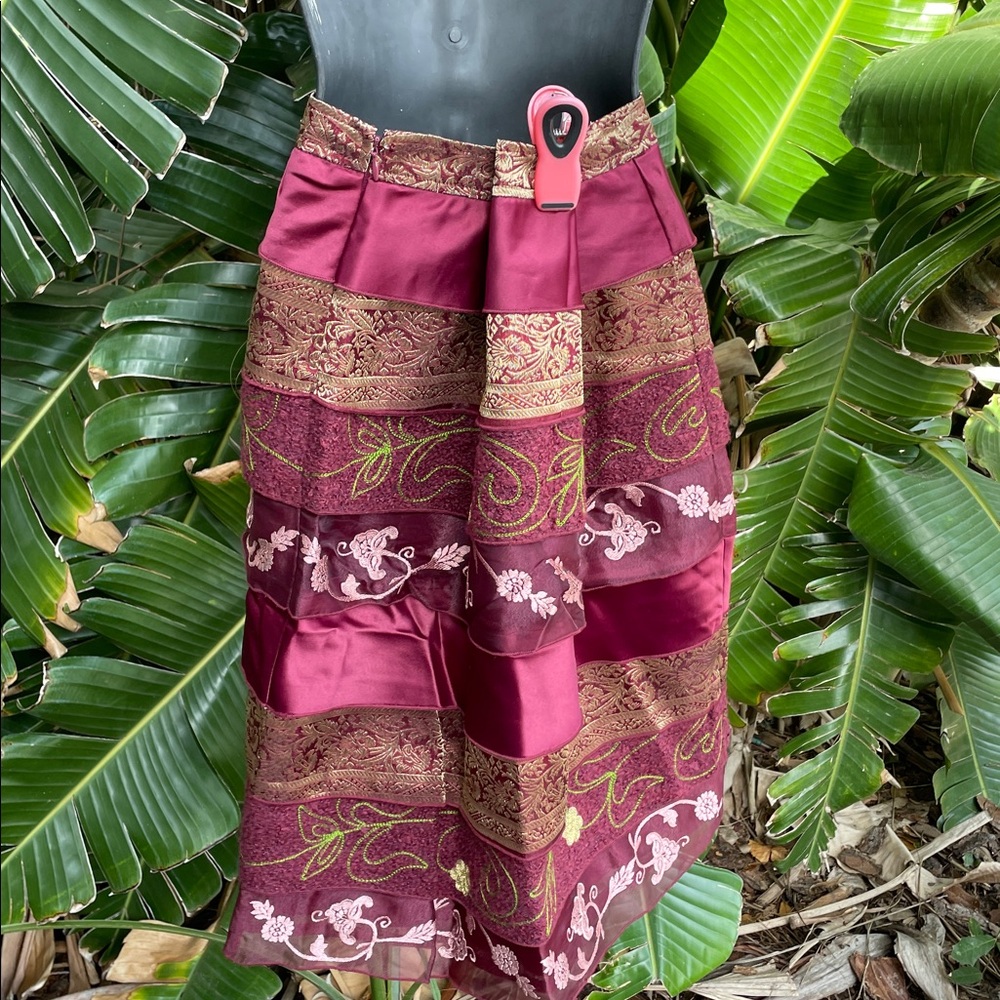 brocade, embroidered and satin and sheer tiered skirt - Picture 5 of 9